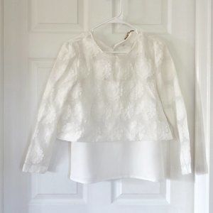 Maje White Two Tier Floral Top with Velvet black ribbon